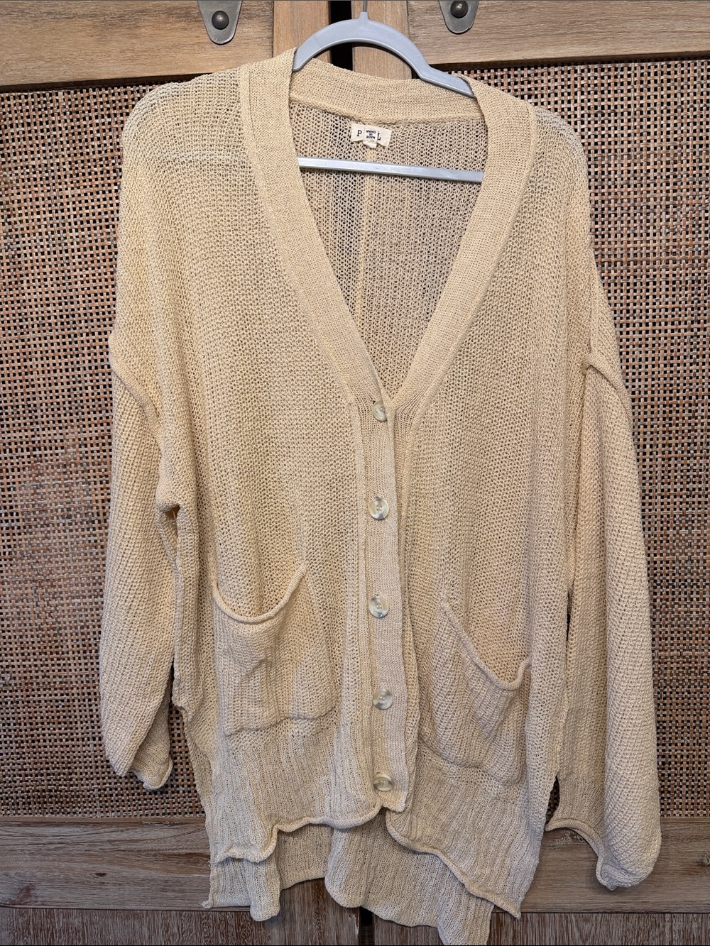 POL Cream Button-Front Knit Cardigan with Pockets